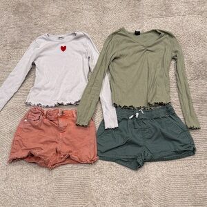 BUNDLE⭐️ Green and White Long Sleeve Tops with Shorts Set